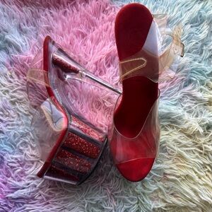 PLEASER Glitter Clear Front Size 6 6” Heels